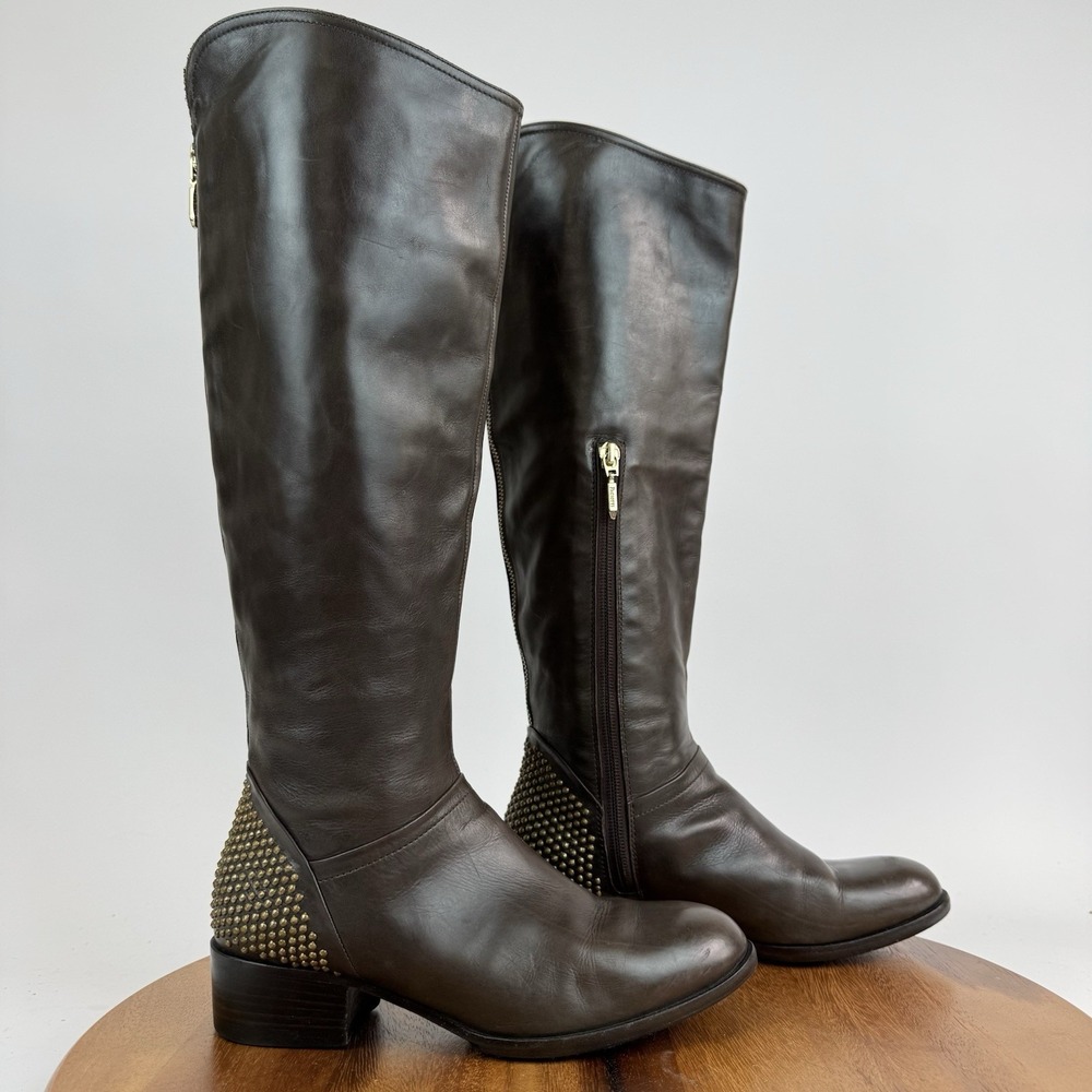 Womens Cesare Paciotti Brown Leather Studded Tall Knee High Riding Boots Size 36